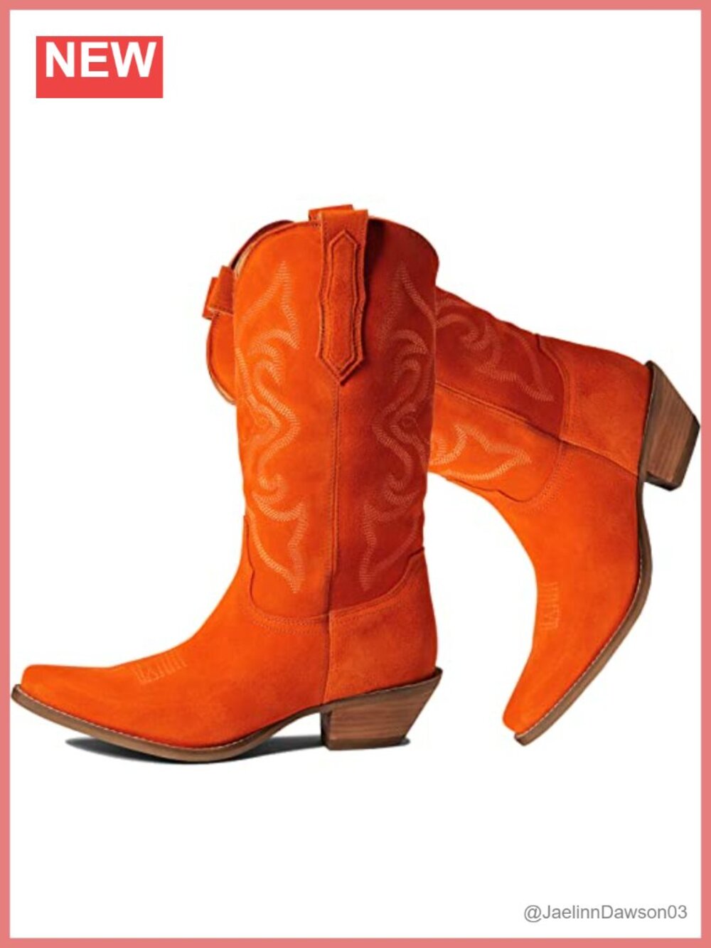 Women's Embroidered Suede Mid-Calf Western Cowboy Boots Chunky Low Heel